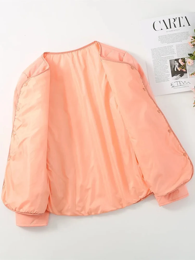Ultra Light Chic Pink Women Warm Parkas Jackets Korean Slim V-neck Interior Lightweight Parcas Jaqueta Casual Classic Chaquetas