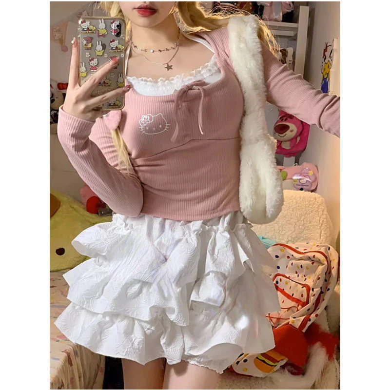 

Kawaii Mini Skirt Women Fluffy Cake Skirt Y2k Streetwear Club Ruffle Ballet Style Girl Pumpkin Pants Harajuku Black Skirts New