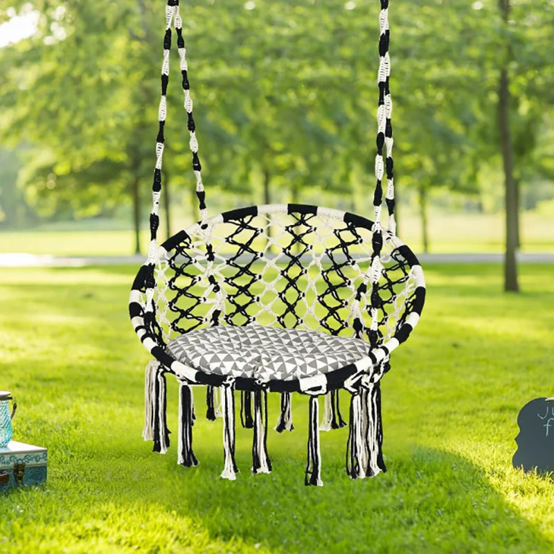 

Hanging Hammock Chair with Cushion Macrame Swing Cotton Rope Indoor Outdoor Hanging Chair