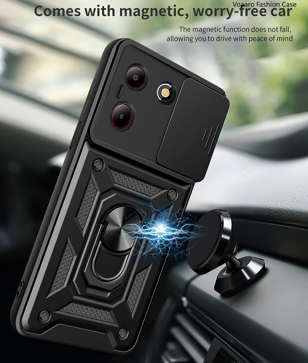 슬라이드 렌즈 아머 펀다, ZTE 블레이드 A54 케이스, ZTE 블레이드 A34 케이스, 마그네틱 링 스탠드, 거치대 푸시 윈도우 카메라 보호 커버