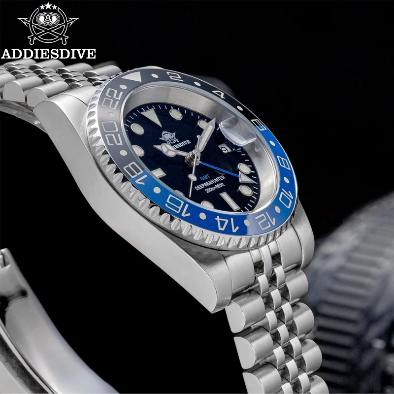ADDIESDIVE New Men Watch  20Bar Waterproof BGW9 Super Luminous Ceramic Bezel 316L Stainless Steel GMT Quartz Watch reloj hombre