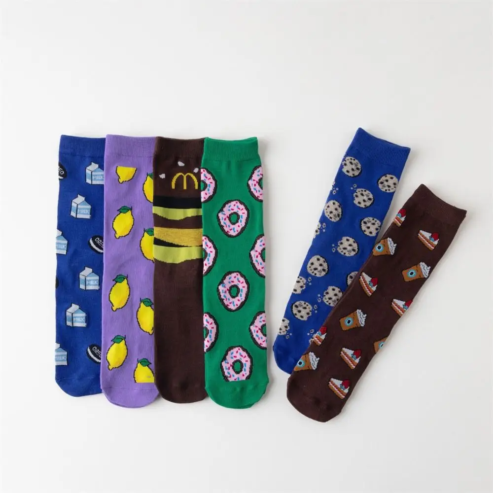 

Women Socks Funny Cute Cartoon Fruits Lemon Egg Cookie Donuts Food High Elasticity Happy Skateboard Socks