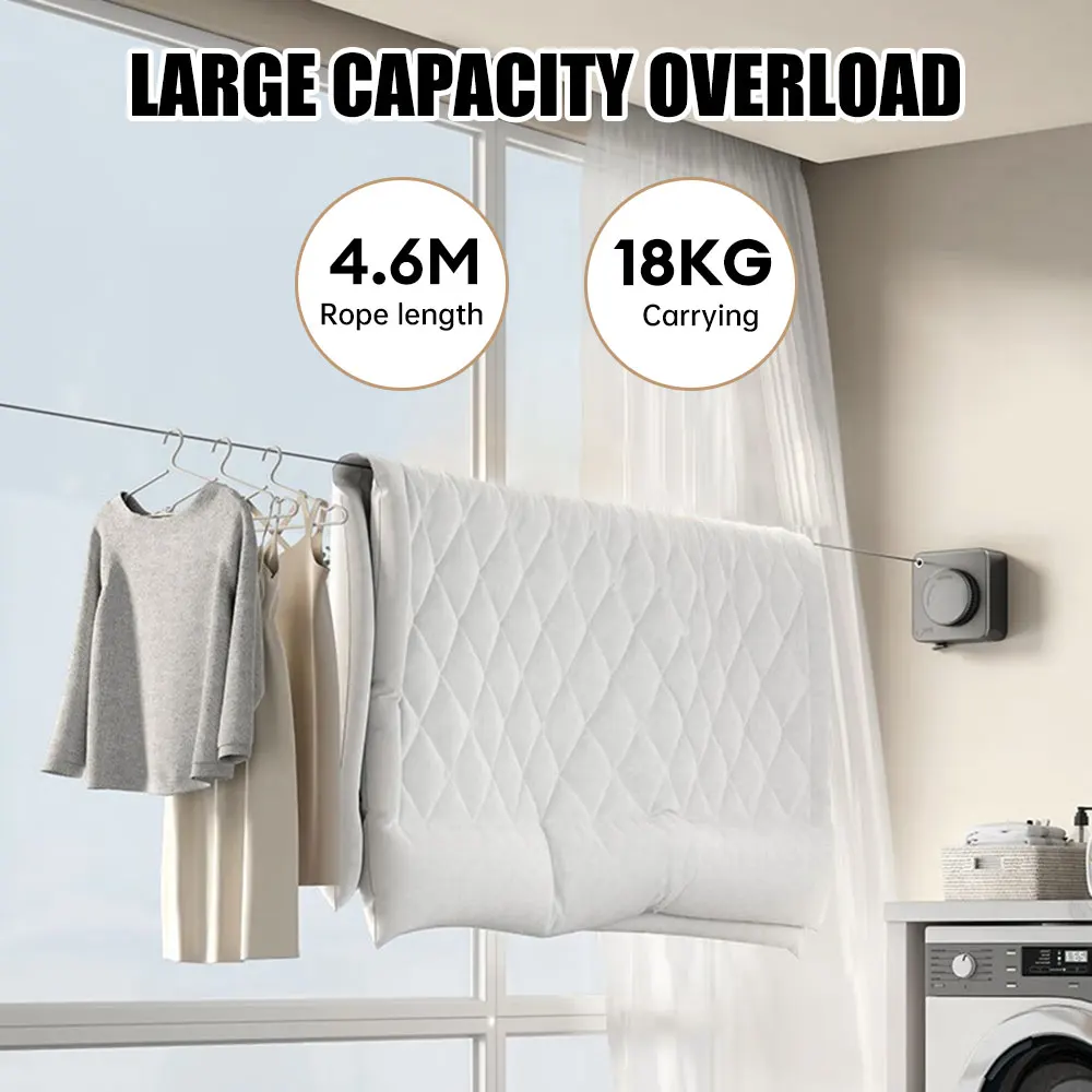 Stainless Steel Retractable Clothesline Non-Sagging Clothes Line Indoor Outdoor Heavy Duty Extendable Washing Line Space-Saving 2