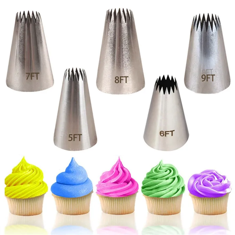 1/3/5pcs Cake Decorating Tips Set Russian Open Star Piping Nozzles Tips Cupcake Cookies Icing Piping Pastry Nozzles #5FT-#9FT