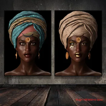 African Women with Headscarf  Canvas Painting  Wall Art Black Woman Portrait Posters Prints for Living Room Home Office Decor 1