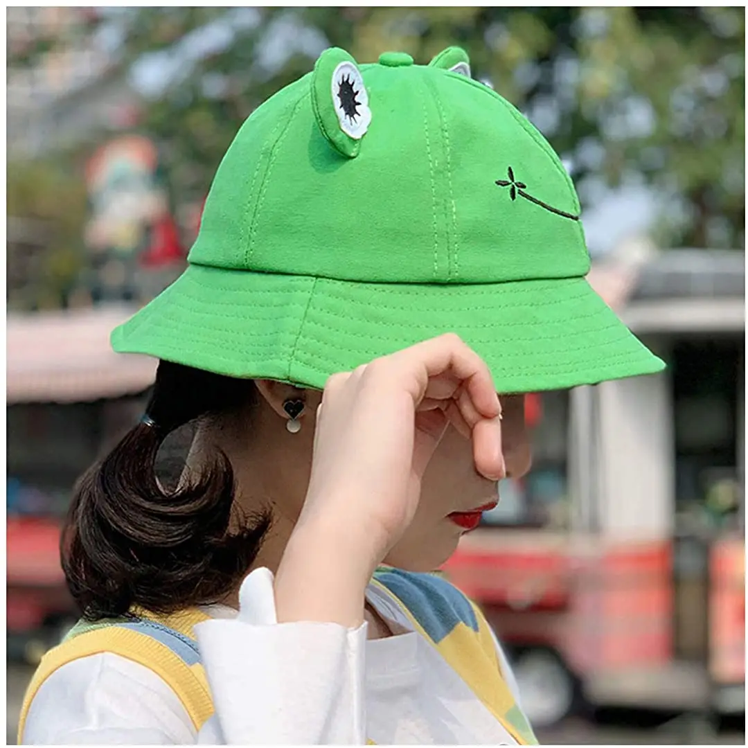 2022 New Wide Brim Frog Bucket Hat Packable Summer Beach Sun Protection Cap  Women Teen Girls Fisherman Hats Bonnet