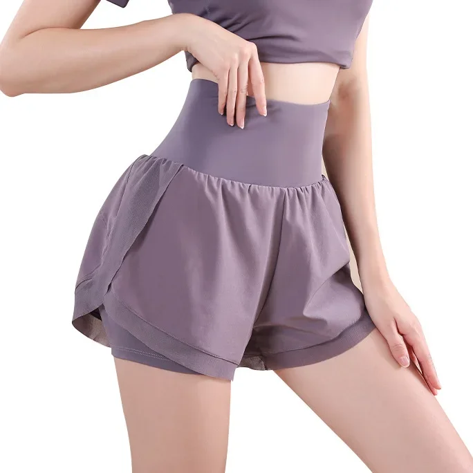 Cross-Border Trunks Women's Two-Piece Illusion High-Waisted Running Shorts Quick Dry Training Fitness Yoga Shorts