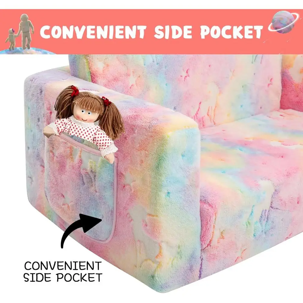 Kids Couch Toddler Chair Glow in Dark Foam Sofa Convertible Lounger Foldable Toddler Bed Storage Playroom Indoor Use 4