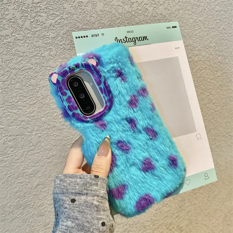 Leopard Print Plush Phone Case with Wrist Strap and Shockproof Cover