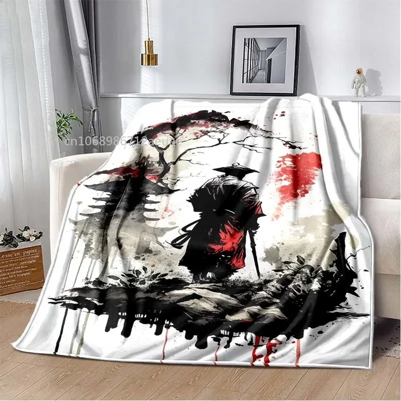 Japanese Samurai Blanket Japan Sunset Landscape Art Soft Flannel Blanket Bedspread Sofa Warming Cover 4