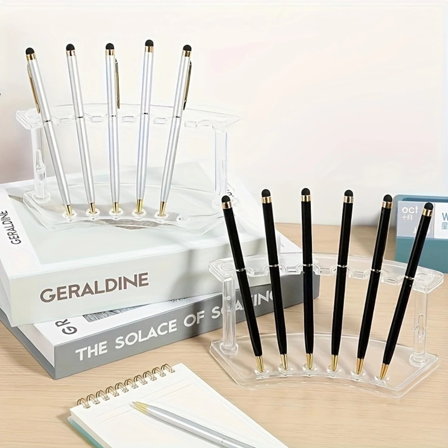 Pen Holder, 2 Pieces 6-Slot Pen Display Stand Multifunctional Acrylic Display Stand Eyebrow Pen Stand Makeup Brush Rack Organize 5