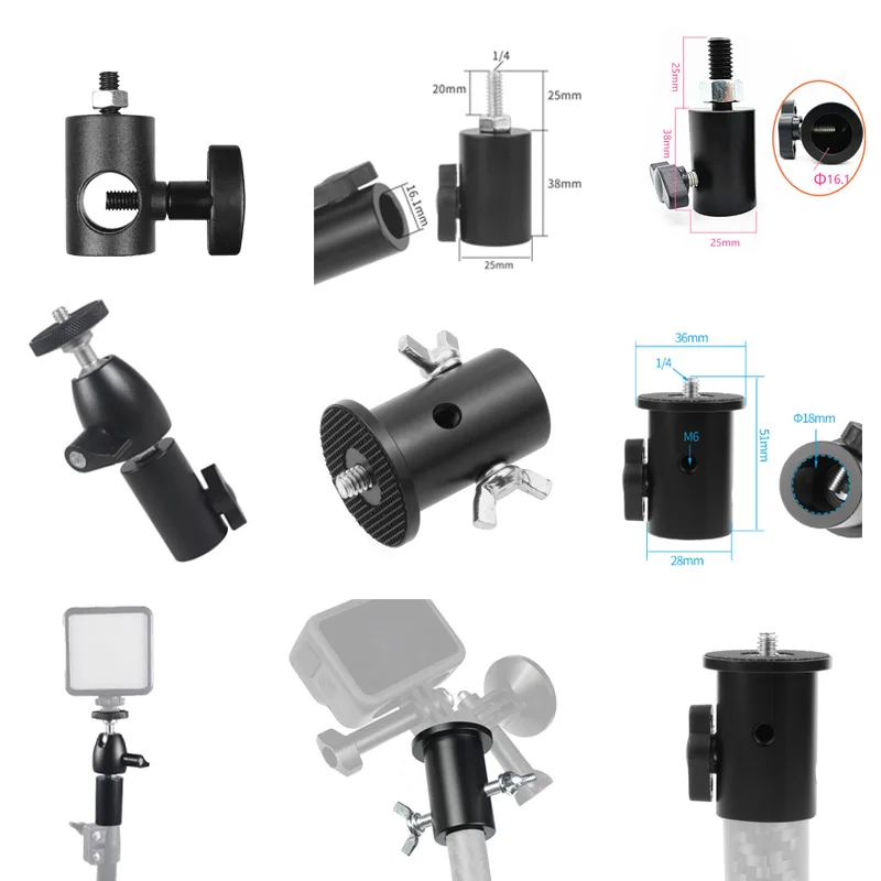 Tripod Light Stand Screw Adapter Converter Mount Bracket 1/4" 3/8" Screw 16mm/18mm Hole for DSLR Camera LED Flash Light Monitor