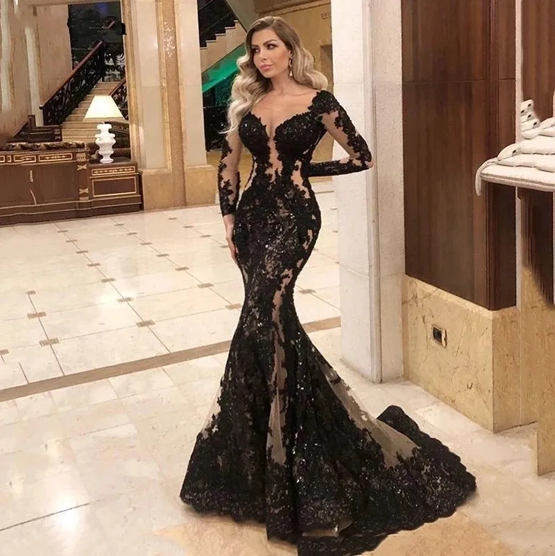 

IRIDESCENT Fashion Applique Court Train Long Sleeves Mermaid Prom Dresses Vestidos De Festa Abendkleider Evening Party Gowns