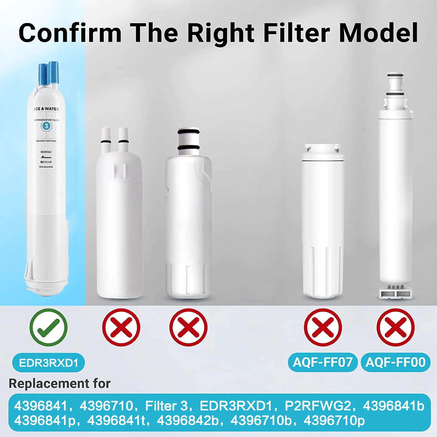 NSF Certified Brand Genuine EDR3RXD1, Compatible with 4396841 4396710 Filter 3 P2RFWG2 9030 9083