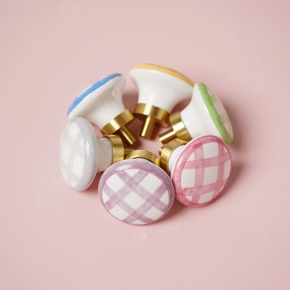 Vintage Checkered Brass Ceramic Pull 5