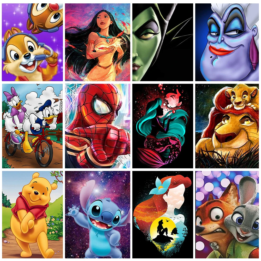 Diamond Painting Disney 5D Diamond Painting Cartoon Portrait Diamond Mosaic Winnie The Pooh Princess Rhinestone Picture Children's Room DIY Decor