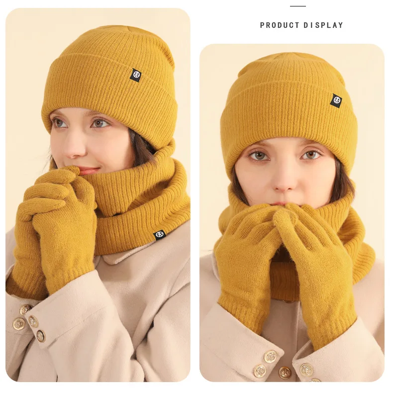 Charmingjolly Alpaca Wool Winter Hat Scarf Gloves Set for Women Men Warm Kit Windproof Knitted Hat Neck Warmer Snood Full Finger Warm Gloves Free Shipping