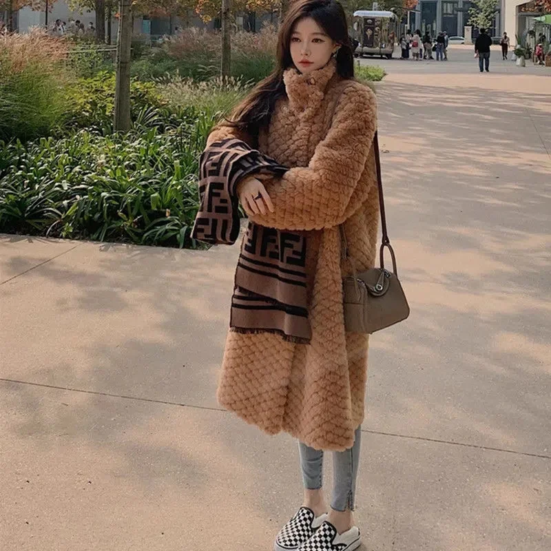 Premium Sense Cashmere Lamb Fur Coat Ladies Coat Thickened 2023 Winter New Blast Style Pure to Small Fragrant Wind Solid Color X