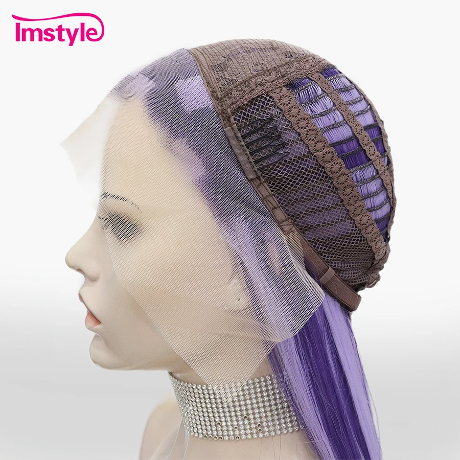 Imstyle 44'' Synthetic Lace Front Wig Super Long Wigs For Women Purple Highlight Wig Straight Cosplay Heat Resistant Fiber