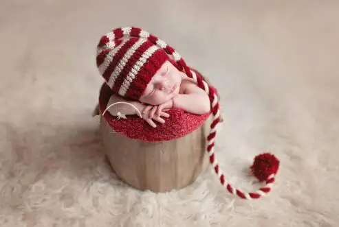 

Special clearance- Baby Stocking Cap 100% cotton Baby long Tail Hat Newborn Crochet stripe Photo Prop 0-3Month Newborn Hat
