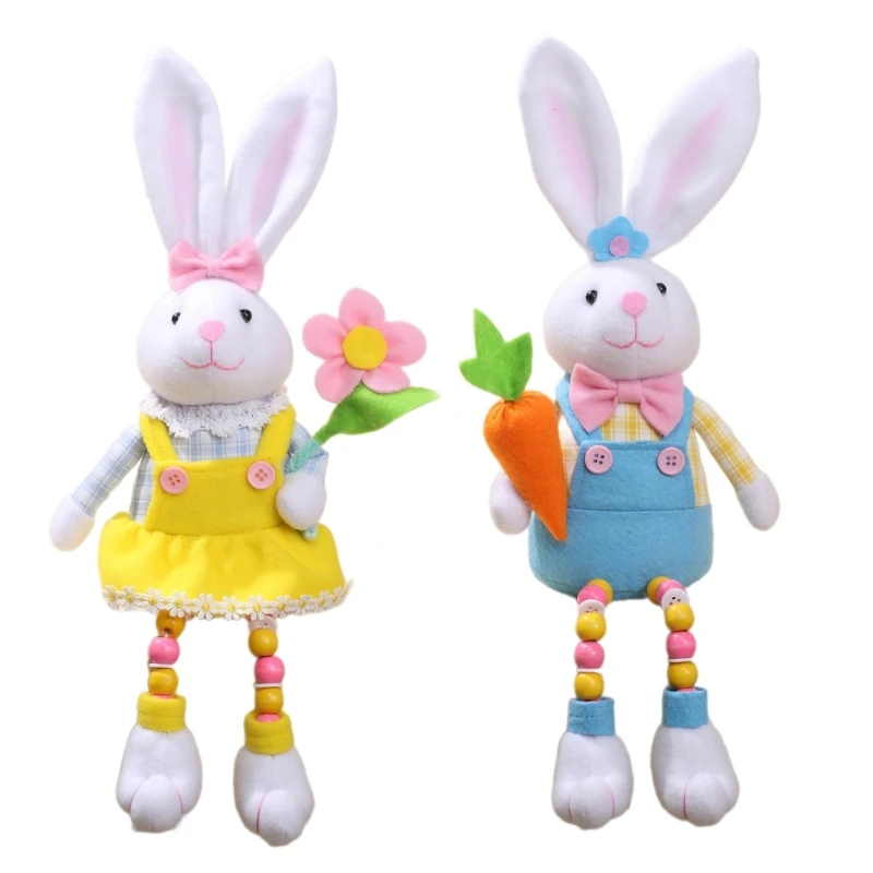 

Lovely Easter Rabbit Stuffed Animal Toy Holding a Carrot / Flower Festive Decorations Birthday Gift Ornament