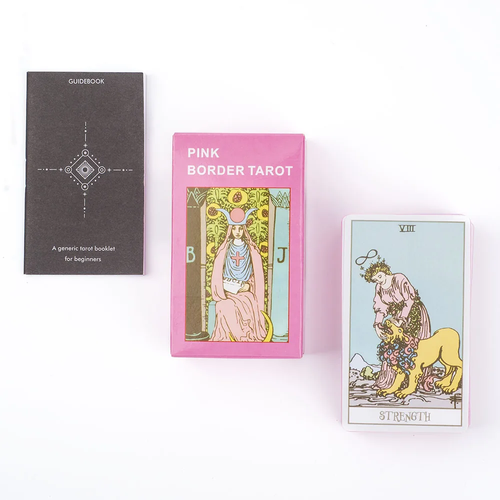 Pink Border Tarot Card Deck with Guidebook 78Pcs English Version Family Gathering Divination Deck Board Game Cards 10.3*6cm 3