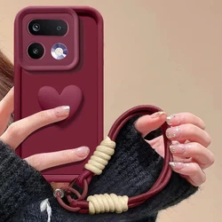Love Heart Hand Strap Full Package Phone Case Cover for Realme 11ProPlus (Wine)