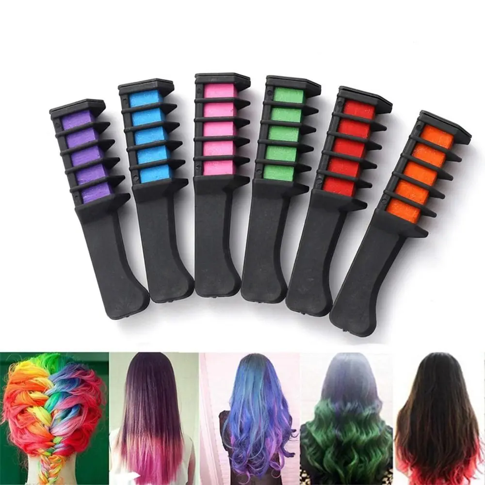 Description Picture 2 of itemWashable Hair Chalk Comb Highlight Stripe Color Temporary 6 Colors Hair Dye Marker Mini Disposable Hair Color Dye Women Girls