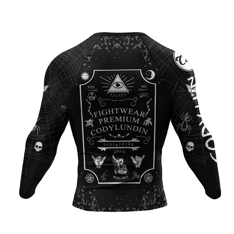 Sports apparel Mens t shirt Skull Jiu Jitsu Rashguard For Men MMA T-shirt + Shorts Pant Set Brazilian Grappling Bjj Boxing Rash Guard Gym Boxeo Sport Jerseys