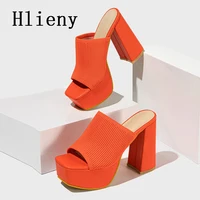 Hlieny Roma Style Knitted Platform Slippers Chunky High Heels Women Peep Toe Fashion Pumps Ladies Shoes Sandals Size 35-42 - Image 2