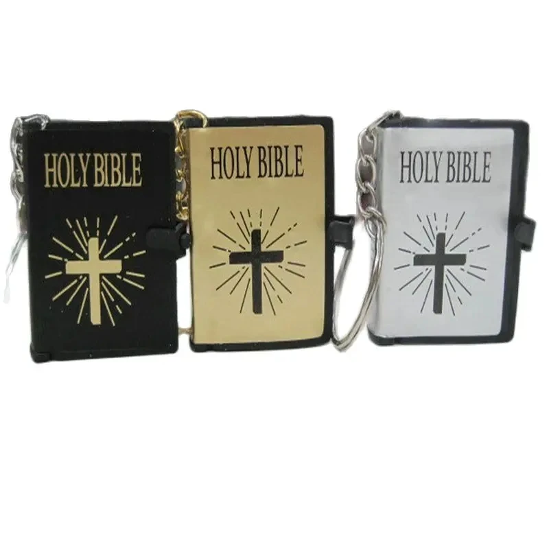 Goldfarbener Mini-Bibel-Schlüsselanhänger an der Hose, sichtbares Papier, Schrift, Damen-Jesus-Schlüsselanhänger, Schmuckstück, Weihnachtsgeschenk