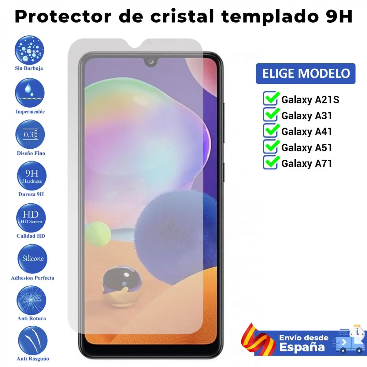 Pellicola Salvaschermo Per Samsung Galaxy A21S A31 A41 A51 A71. Vetro Temperato Trasparente Per Movil. Scegli Il Modello