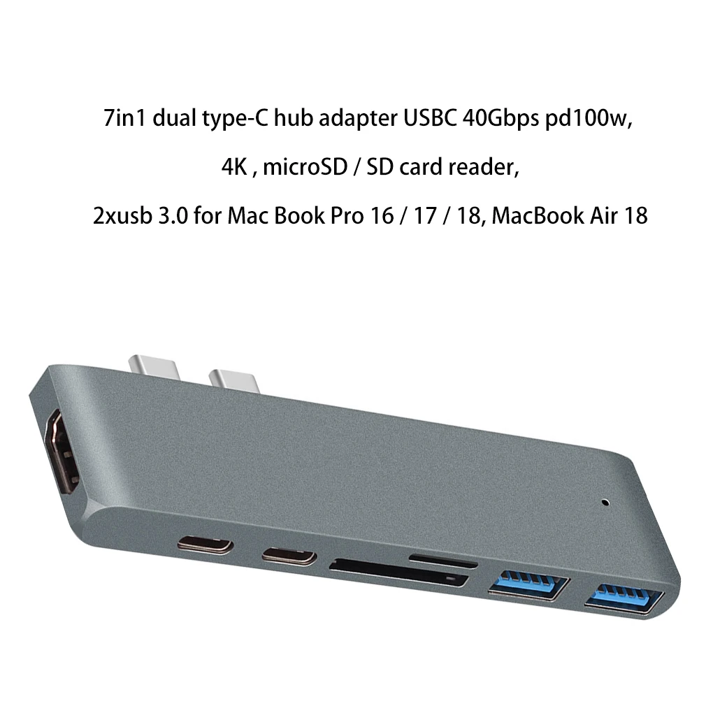 

7 in 1 Dual Type-c HUB Adapter USB-C 4K HD Micro SD / SD Card Reader 2 USB 3.0 Replacement for Mac book pro,macbook air 18