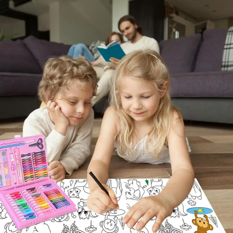 Pink Blue Children Painting Drawing Brush Set Graffiti Paint Toys Watercolor Pen Art Learning Stationery Box Kids Toy 86Pcs/set washable watercolor pen watercolor pen children painting supplies