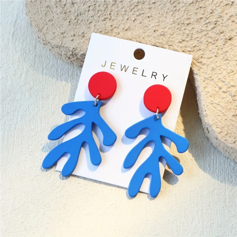 Elegant Ocean-Inspired Acrylic Earrings for Women Deep Blue & Red Artistic Design Earrings Party Jewelry Gifts