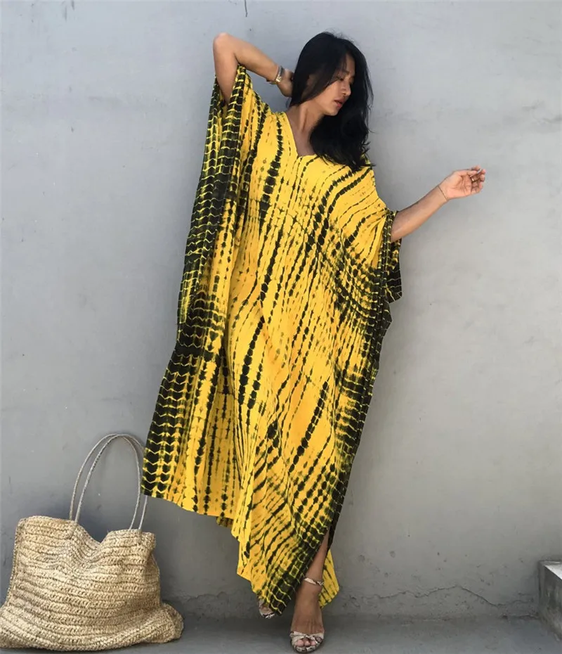 2023Summer Bohemian Striped Print Women Beach Dress Bathing Suit Cover Up Summer Tunic for Woman Beachwear Robe De Plage Kaftan