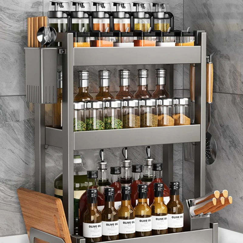 

Gun ash, no installation, kitchen seasoning storage rack, seasoning knife rack, chopstick countertop, multi-layer storage rack
