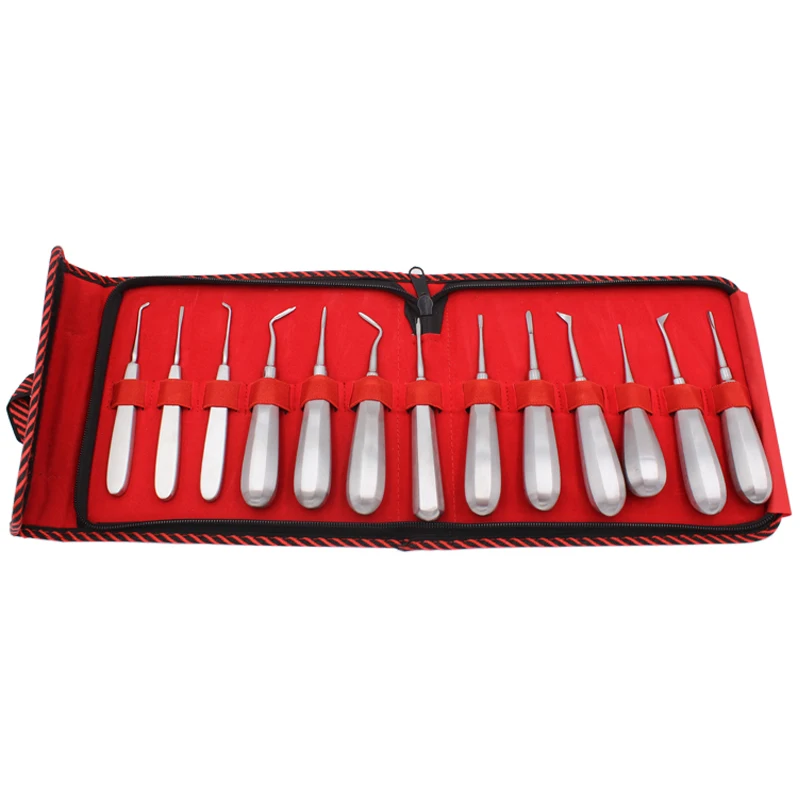 

13pcs Dental Elevator Set Made in Pakistan Teeth Extraction Tooth Extracting Forceps Stainless Steel Curved Root Lift Elevator