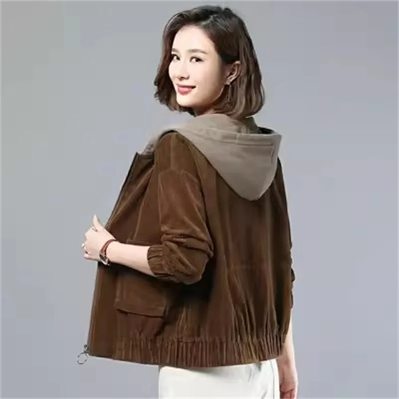 Thickened Corduroy jacket For Women Spring Autumn Winter Loose fit for middle-Aged Mothers Korean hooded versatile Short Jacket