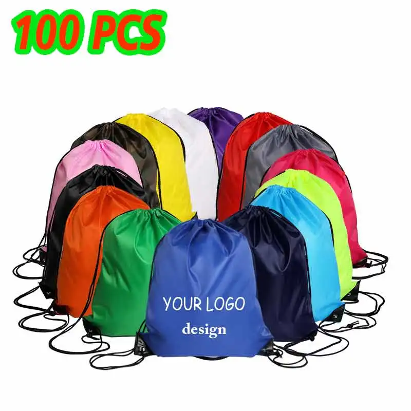 100 pcs Custom Printing Promotional Outdoor Casual Gym Sport Waterproof Polyester Drawstring Backpack Bag |