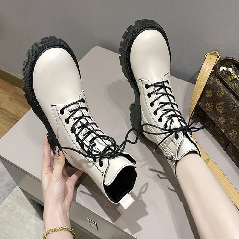 트렌디 여성 마틴 부츠 쿨한 영국 스타일 두꺼운 밑창 모터사이클 부츠 짧은 다용도 부츠 겨울 고무 밑창