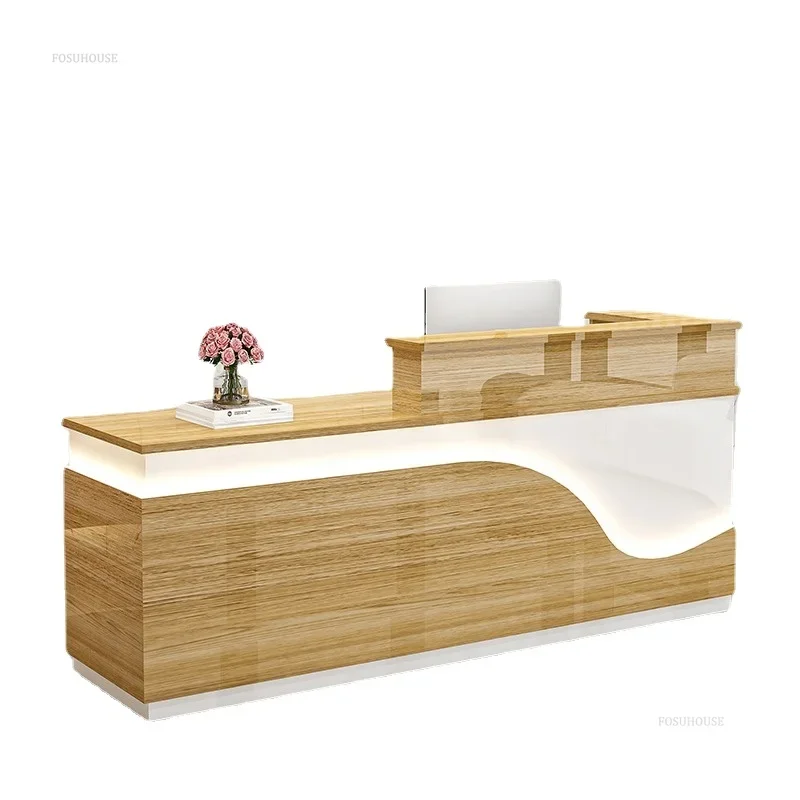 Modern Simple Company Front Desk Beauty Salon Reception Desk Clothing Store Cashier Corner Bar Counter with Light Strip E