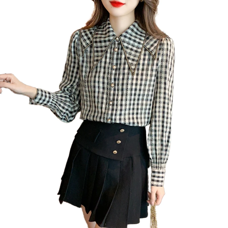 

Ladies Korean Fashion Casual Printing Shirts Blouse Women Tops Woman Button Up Shirt Female Girls Long Sleeve Blouse Py8712