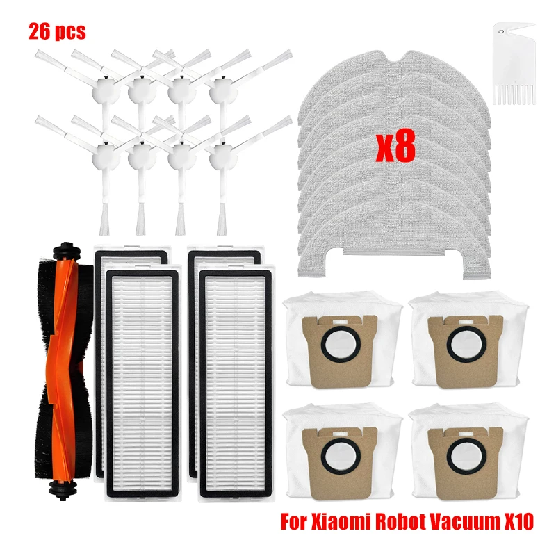Enhanced Robot Vacuum Cleaner Replacement Parts Kit - Includes Main Brush, Side Brush, HEPA Filter, Mop Cloth, Dust Bag, and More Accessories