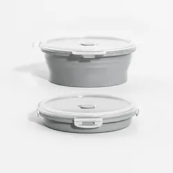 Collapsible Silicone Food Storage Bowls with Lids - 350 (Round Gray)