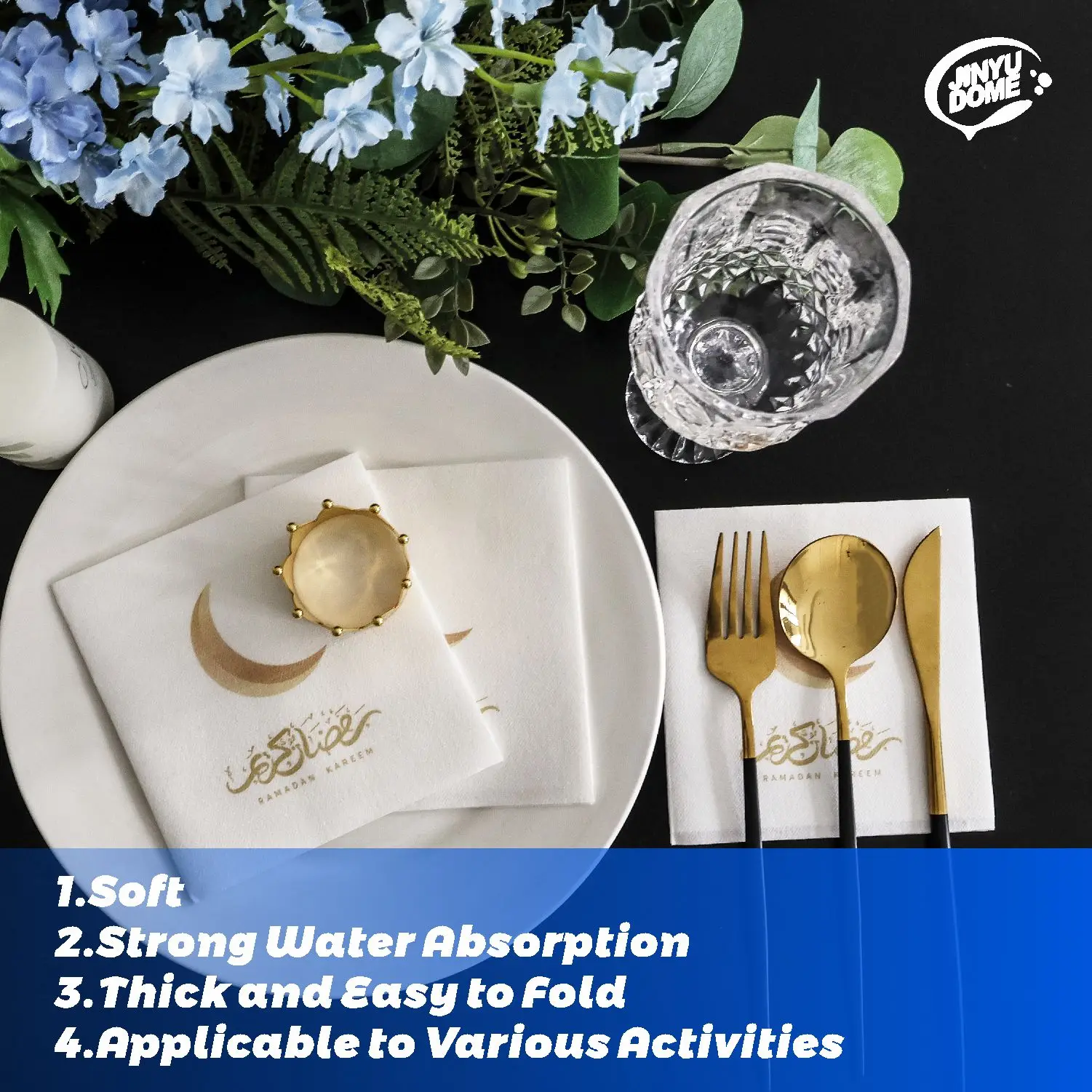 Ramadan Eid Napkins Disposable Cocktail Beverage Guest Dinner Napkins 50/100Pcs 9.8x9.8inch for Themed Party/Table Decoration