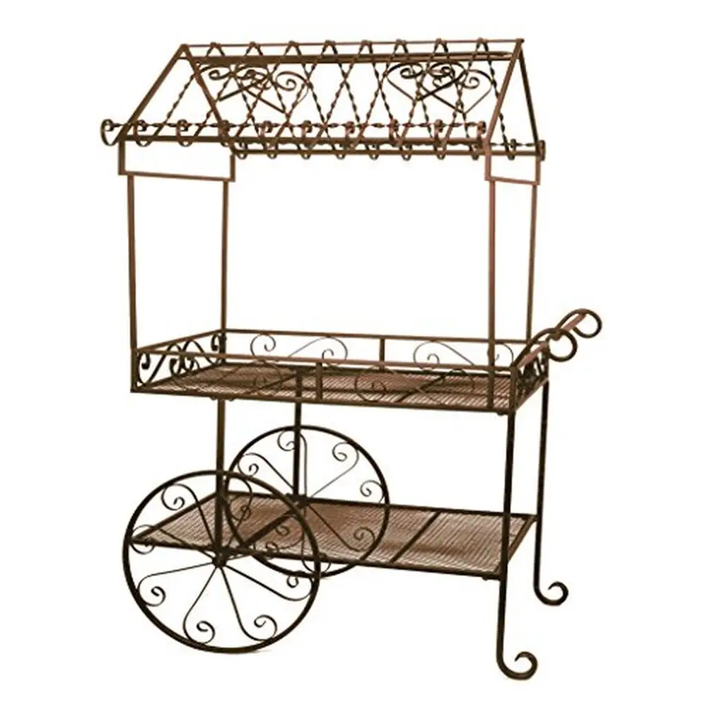 Large Steel Flower Cart Classic Design Mesh Shelves Working Wheels Sturdy Construction