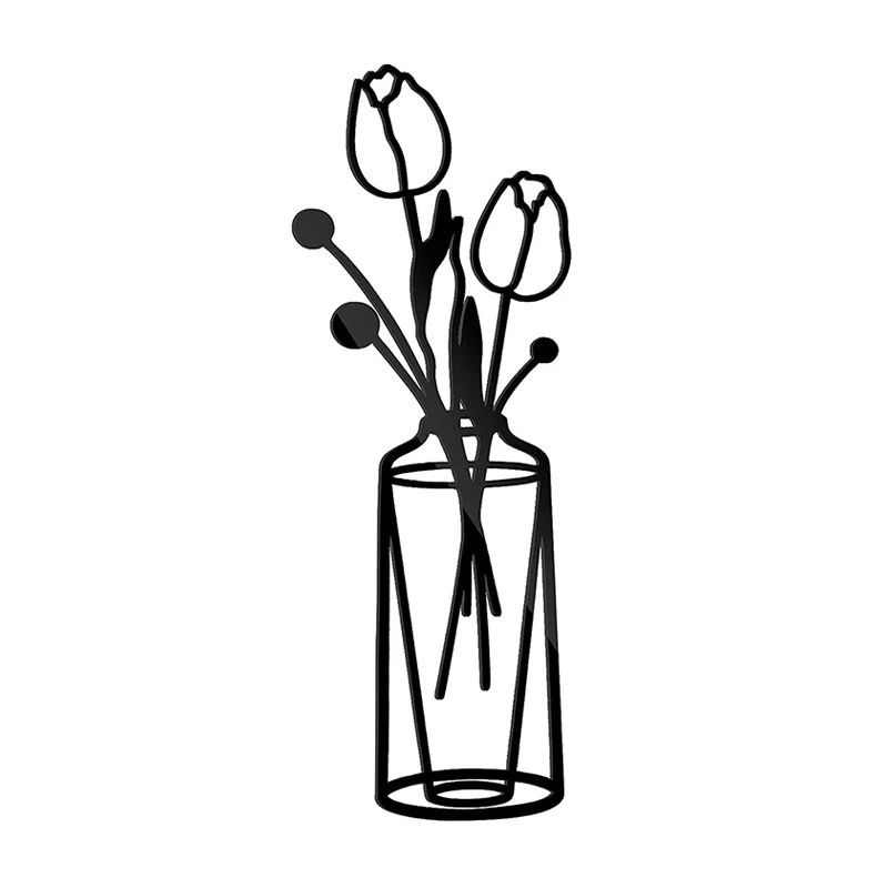 Description Picture 5 of item1Pc Minimalist Vase Art Black Wrought Iron Decor for Home Living Room Metal Flower Wall Pendant Floral Plant Sculpture