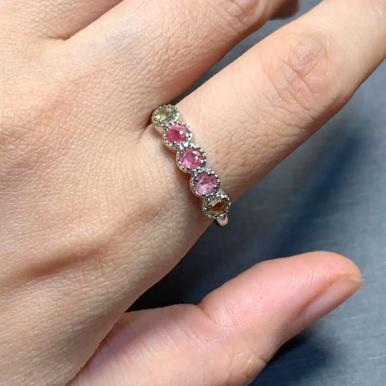 New Arrival Natural Tourmaline Rings Female  Jewelry For Women Gift Copper Cute Stone Flower