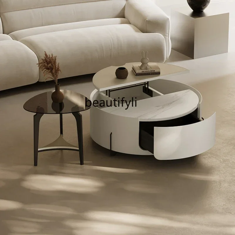 

Italian Multi-Functional Lifting Tea Table Living Room Home Artistic Advanced Sense round Combination